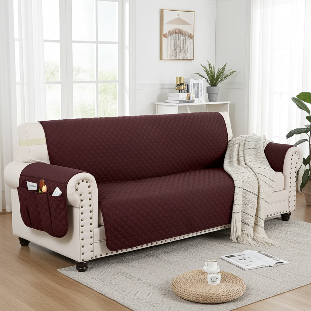 NEW Upgraded CouchTops™ Couch Cover with Side Pockets, Back Straps, Anti-Slip Fit, Reversible 2-in-1 Colors, Soft Padded Lining, Machine-Washable & Dryer-Safe Furniture Protector