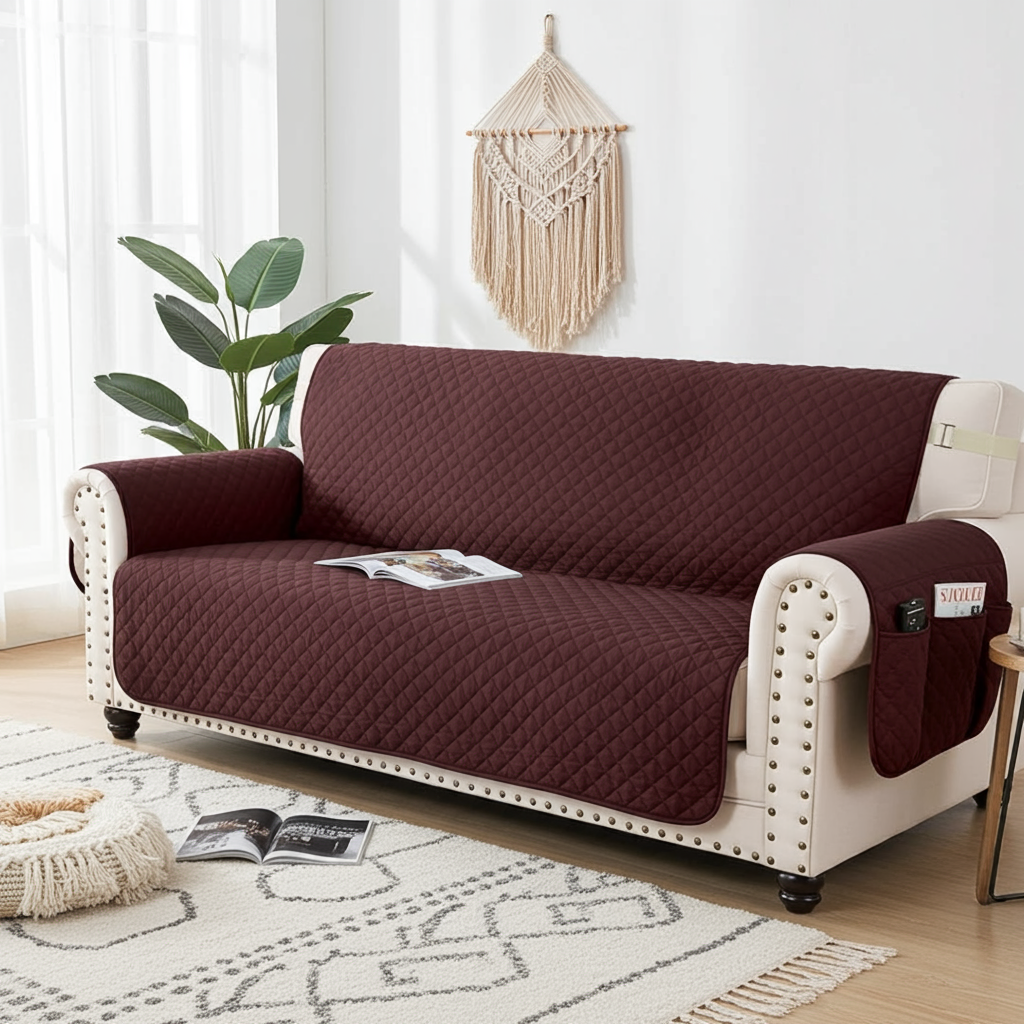 NEW Upgraded CouchTops™ Couch Cover with Side Pockets, Back Straps, Anti-Slip Fit, Reversible 2-in-1 Colors, Soft Padded Lining, Machine-Washable & Dryer-Safe Furniture Protector