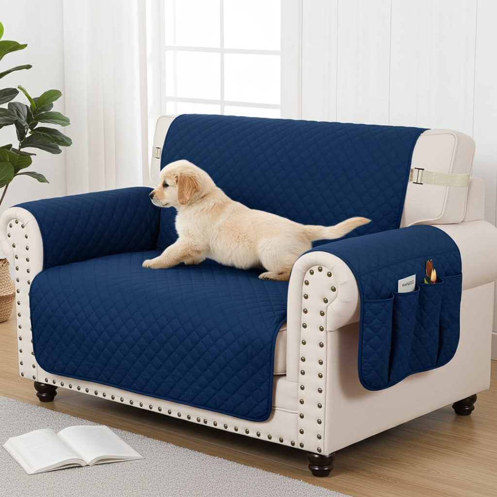 NEW Upgraded CouchTops™ Couch Cover with Side Pockets, Back Straps, Anti-Slip Fit, Reversible 2-in-1 Colors, Soft Padded Lining, Machine-Washable & Dryer-Safe Furniture Protector