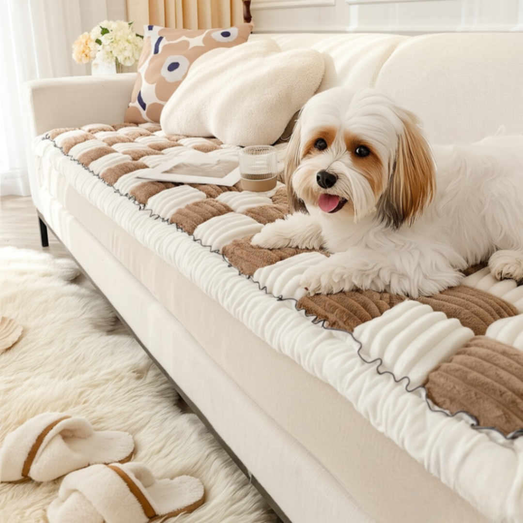 NEW 2-in-1 Furniture Protector & Bed Couch Cover with Thick Orthopedic Padding, Non-Slip Grip, Scratch-Resistant Surface & Machine-Washable Fabric