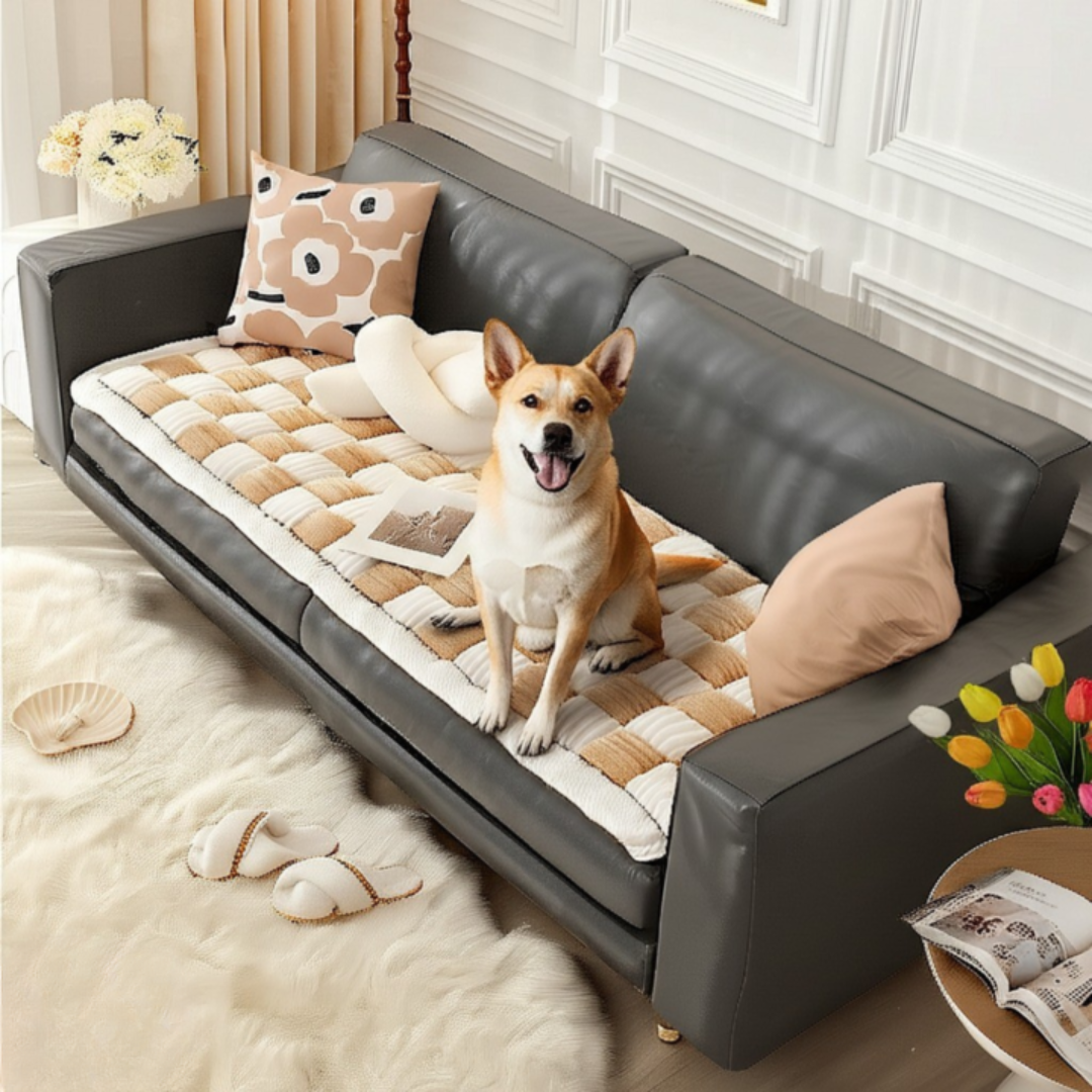 NEW 2-in-1 Furniture Protector & Bed Couch Cover with Thick Orthopedic Padding, Non-Slip Grip, Scratch-Resistant Surface & Machine-Washable Fabric