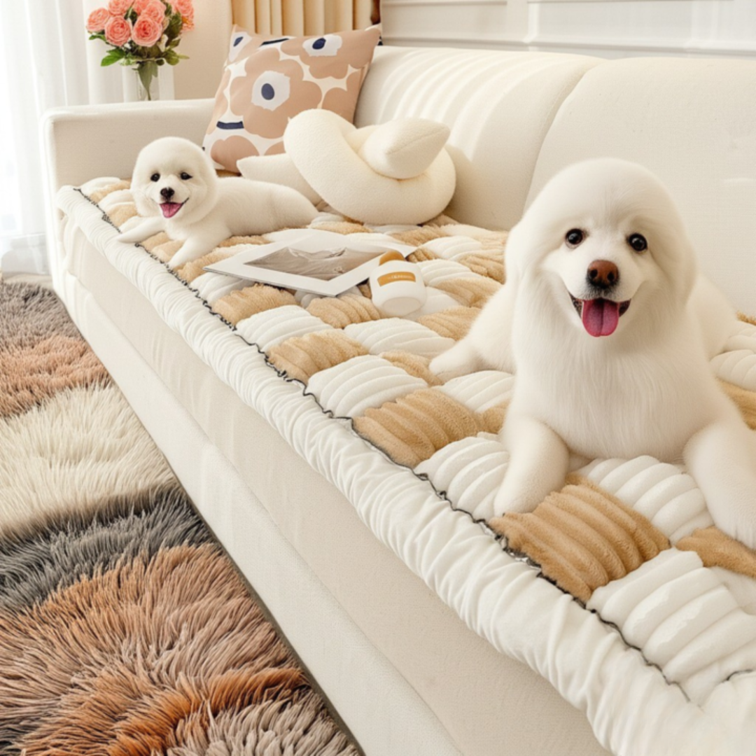 NEW 2-in-1 Furniture Protector & Bed Couch Cover with Thick Orthopedic Padding, Non-Slip Grip, Scratch-Resistant Surface & Machine-Washable Fabric