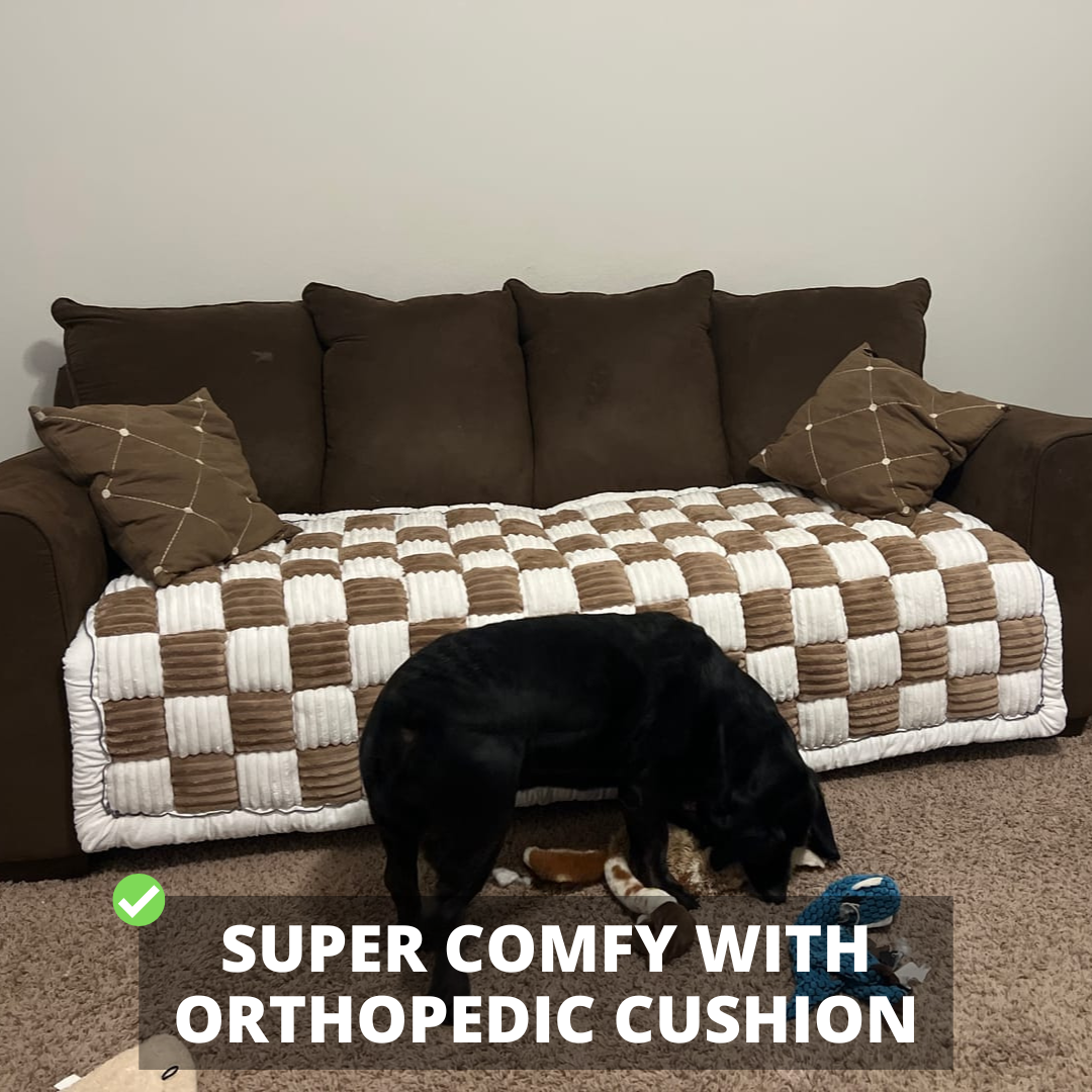NEW 2-in-1 Furniture Protector & Bed Couch Cover with Thick Orthopedic Padding, Non-Slip Grip, Scratch-Resistant Surface & Machine-Washable Fabric