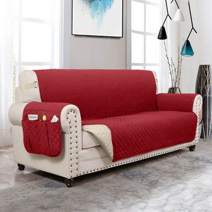 NEW Upgraded CouchTops™ Couch Cover with Side Pockets, Back Straps, Anti-Slip Fit, Reversible 2-in-1 Colors, Soft Padded Lining, Machine-Washable & Dryer-Safe Furniture Protector