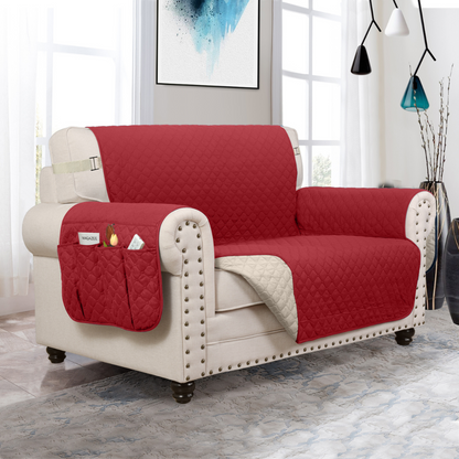 NEW Upgraded CouchTops™ Couch Cover with Side Pockets, Back Straps, Anti-Slip Fit, Reversible 2-in-1 Colors, Soft Padded Lining, Machine-Washable & Dryer-Safe Furniture Protector