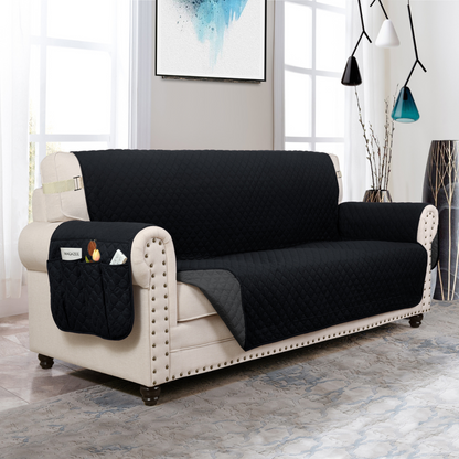 NEW Upgraded CouchTops™ Couch Cover with Side Pockets, Back Straps, Anti-Slip Fit, Reversible 2-in-1 Colors, Soft Padded Lining, Machine-Washable & Dryer-Safe Furniture Protector
