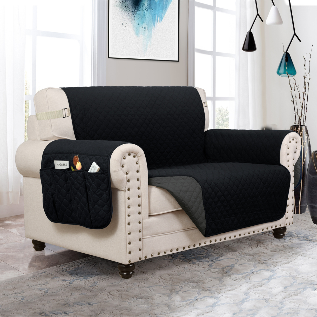NEW Upgraded CouchTops™ Couch Cover with Side Pockets, Back Straps, Anti-Slip Fit, Reversible 2-in-1 Colors, Soft Padded Lining, Machine-Washable & Dryer-Safe Furniture Protector
