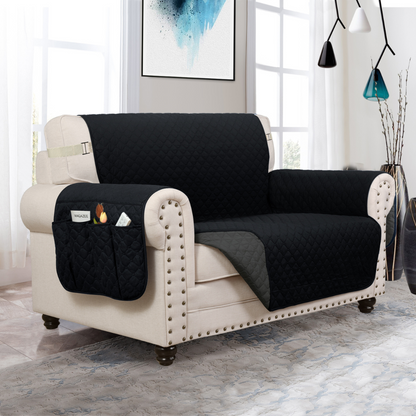 NEW Upgraded CouchTops™ Couch Cover with Side Pockets, Back Straps, Anti-Slip Fit, Reversible 2-in-1 Colors, Soft Padded Lining, Machine-Washable & Dryer-Safe Furniture Protector