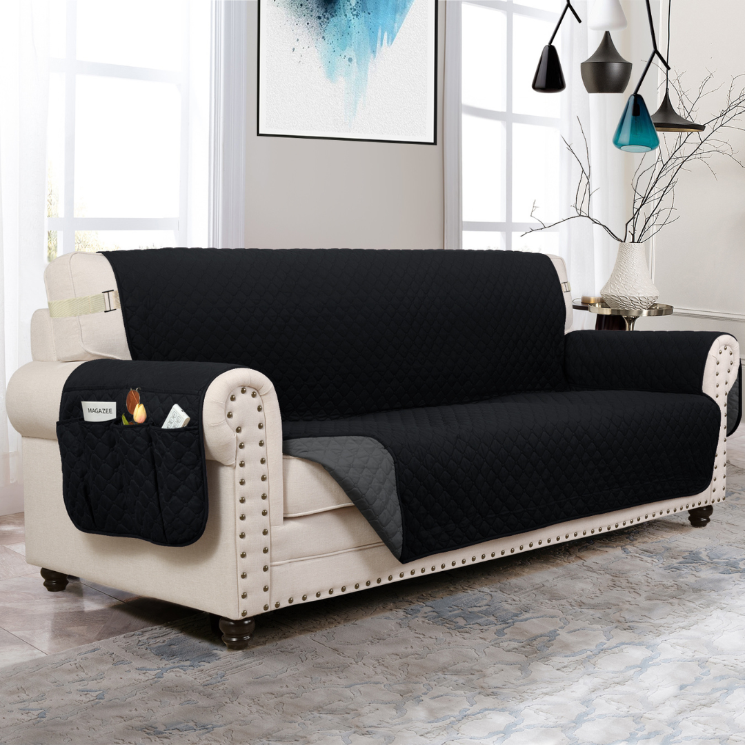 NEW Upgraded CouchTops™ Couch Cover with Side Pockets, Back Straps, Anti-Slip Fit, Reversible 2-in-1 Colors, Soft Padded Lining, Machine-Washable & Dryer-Safe Furniture Protector