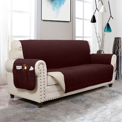 NEW Upgraded CouchTops™ Couch Cover with Side Pockets, Back Straps, Anti-Slip Fit, Reversible 2-in-1 Colors, Soft Padded Lining, Machine-Washable & Dryer-Safe Furniture Protector