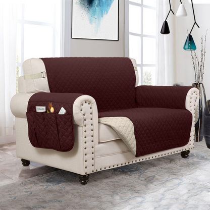 NEW Upgraded CouchTops™ Couch Cover with Side Pockets, Back Straps, Anti-Slip Fit, Reversible 2-in-1 Colors, Soft Padded Lining, Machine-Washable & Dryer-Safe Furniture Protector