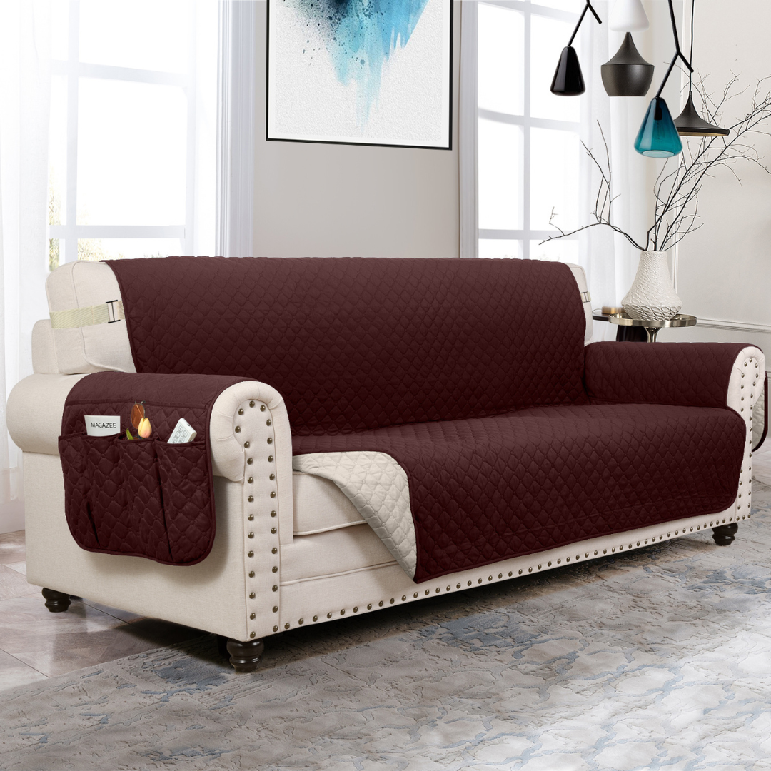 NEW Upgraded CouchTops™ Couch Cover with Side Pockets, Back Straps, Anti-Slip Fit, Reversible 2-in-1 Colors, Soft Padded Lining, Machine-Washable & Dryer-Safe Furniture Protector