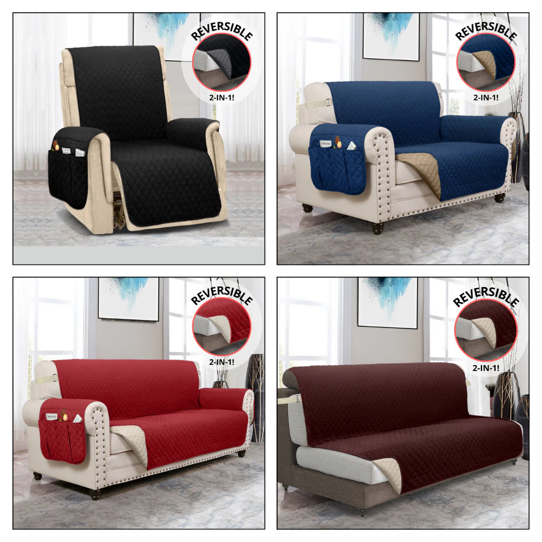 NEW Upgraded CouchTops™ Couch Cover with Side Pockets, Back Straps, Anti-Slip Fit, Reversible 2-in-1 Colors, Soft Padded Lining, Machine-Washable & Dryer-Safe Furniture Protector