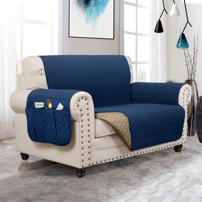 NEW Upgraded CouchTops™ Couch Cover with Side Pockets, Back Straps, Anti-Slip Fit, Reversible 2-in-1 Colors, Soft Padded Lining, Machine-Washable & Dryer-Safe Furniture Protector