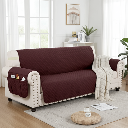 NEW Upgraded CouchTops™ Couch Cover with Side Pockets, Back Straps, Anti-Slip Fit, Reversible 2-in-1 Colors, Soft Padded Lining, Machine-Washable & Dryer-Safe Furniture Protector