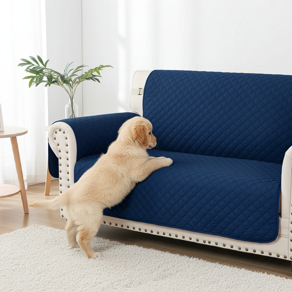 NEW Upgraded CouchTops™ Couch Cover with Side Pockets, Back Straps, Anti-Slip Fit, Reversible 2-in-1 Colors, Soft Padded Lining, Machine-Washable & Dryer-Safe Furniture Protector