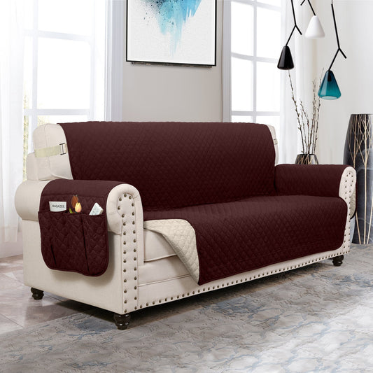 NEW Upgraded CouchTops™ Couch Cover with Side Pockets, Back Straps, Anti-Slip Fit, Reversible 2-in-1 Colors, Soft Padded Lining, Machine-Washable & Dryer-Safe Furniture Protector