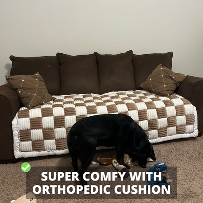 NEW 2-in-1 Furniture Protector & Bed Couch Cover with Thick Orthopedic Padding, Non-Slip Grip, Scratch-Resistant Surface & Machine-Washable Fabric